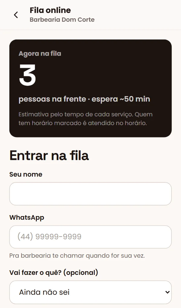 Cliente vendo quantas pessoas estão na frente